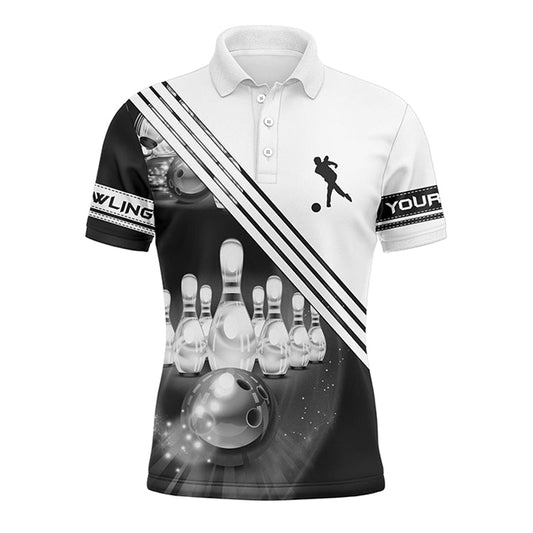 Personalisierte Bowling-Shirts für Herren - Teamshirt mit Bowlingkugel und Pins | Weiße Bowling-Trikots Q4452 - Climcat