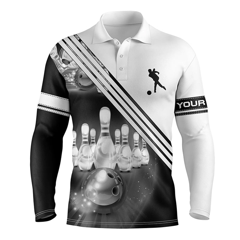 Personalisierte Bowling-Shirts für Herren - Teamshirt mit Bowlingkugel und Pins | Weiße Bowling-Trikots Q4452 - Climcat