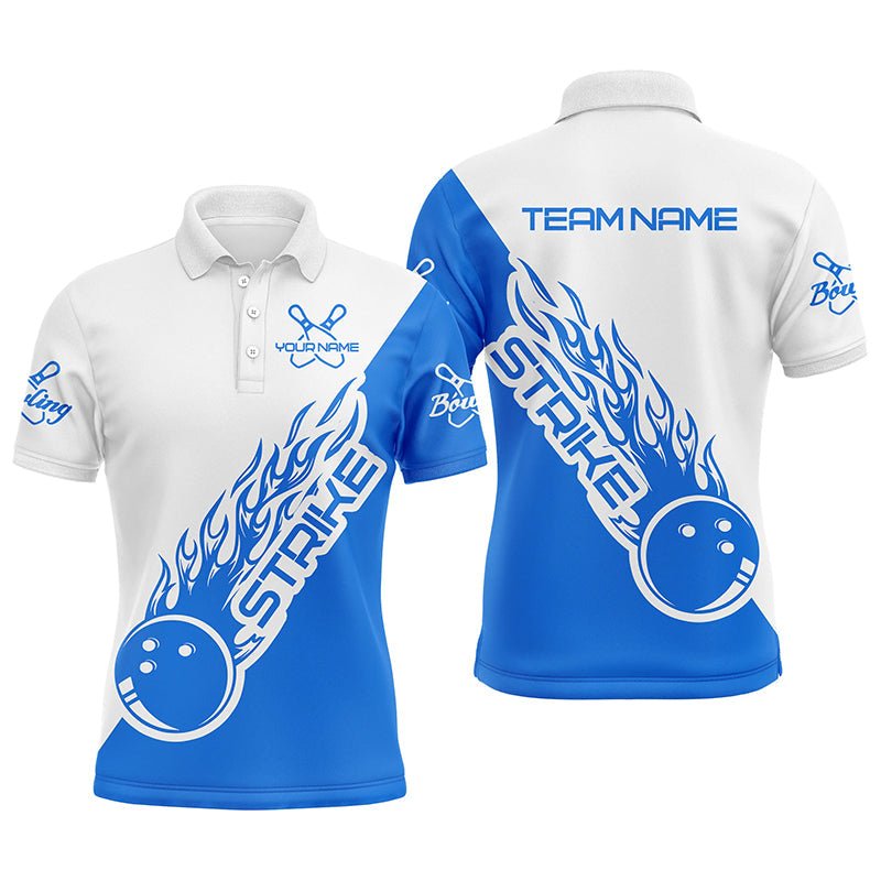 Personalisierte Bowling-Shirts für Herren und Damen, Bowling-Teamshirts Bowling Strike | Blau und Weiß P3980 - Climcat