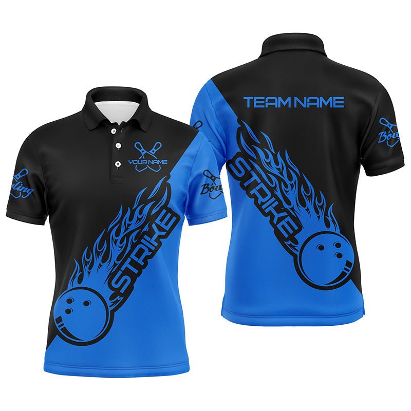 Personalisierte Bowling-Shirts für Herren und Damen, Bowling-Teamshirts Bowling Strike | Schwarz und Blau P3945 - Climcat