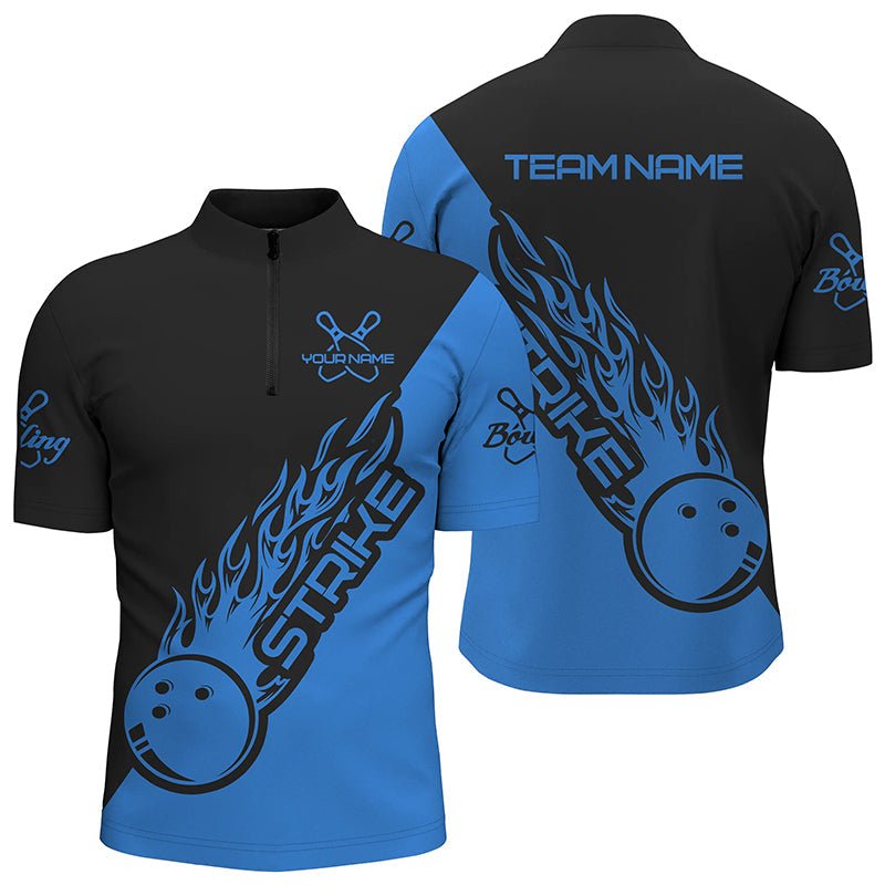 Personalisierte Bowling-Shirts für Herren und Damen, Bowling-Teamshirts Bowling Strike | Schwarz und Blau P3945 - Climcat