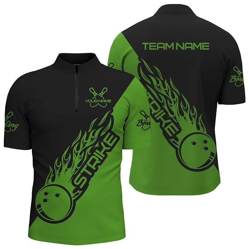 Personalisierte Bowling-Shirts für Herren und Damen, Bowling-Teamshirts Bowling Strike | Schwarz und Grün P3978 - Climcat