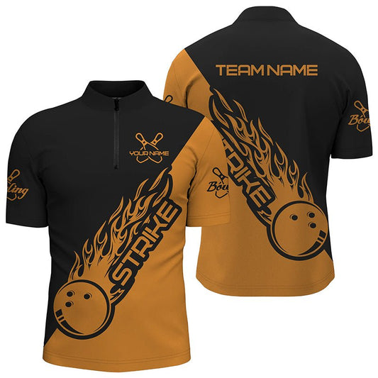 Personalisierte Bowling-Shirts für Herren und Damen, Bowling-Teamshirts Bowling Strike | Schwarz und Orange P3979 - Climcat