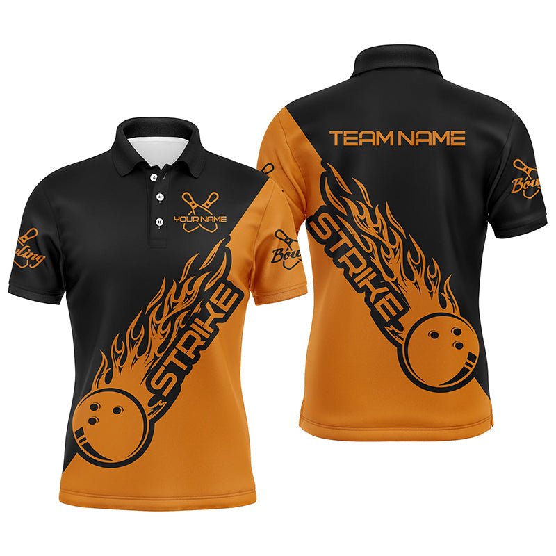 Personalisierte Bowling-Shirts für Herren und Damen, Bowling-Teamshirts Bowling Strike | Schwarz und Orange P3979 - Climcat