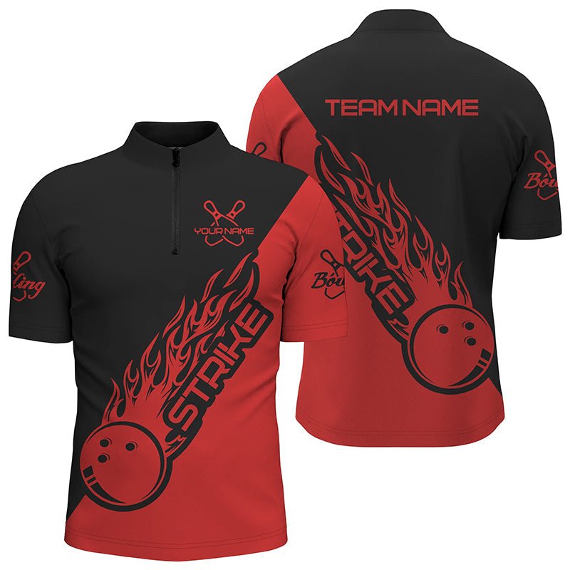 Personalisierte Bowling-Shirts für Herren und Damen, Bowling-Teamshirts Bowling Strike | Schwarz und Rot P3944 - Climcat