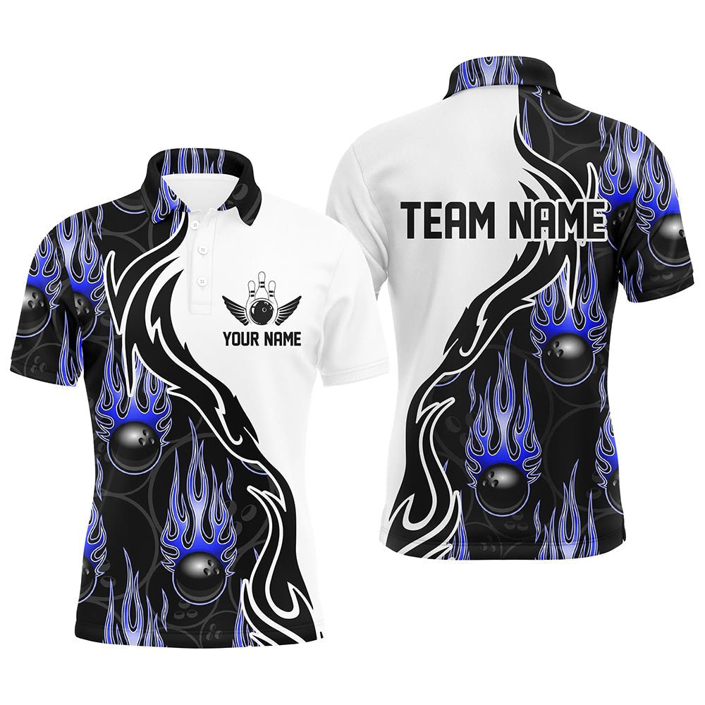 Personalisierte Bowling-Shirts für Herren und Damen, individuelle Flammen-Bowling-Teamtrikots | Blau P5003 - Climcat