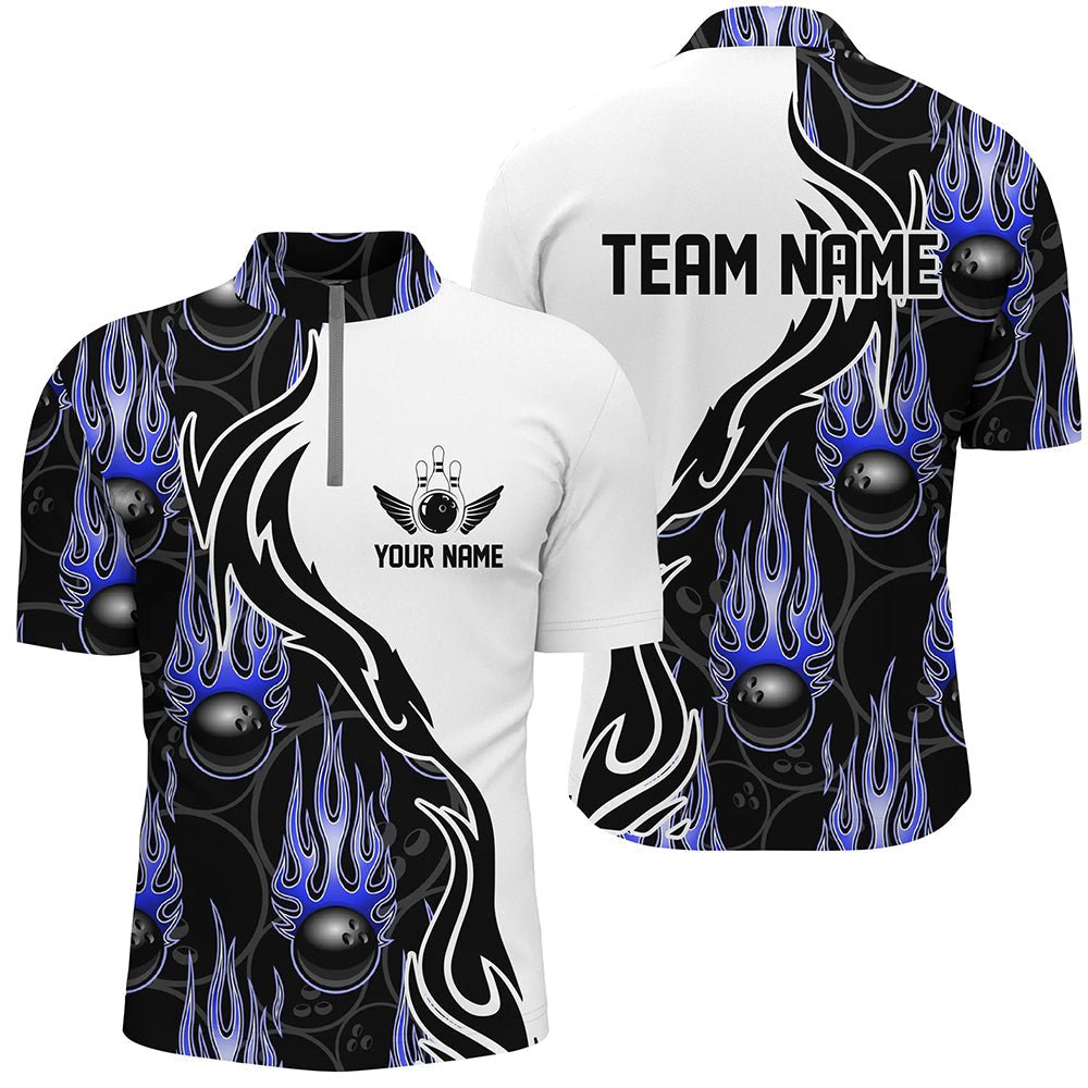 Personalisierte Bowling-Shirts für Herren und Damen, individuelle Flammen-Bowling-Teamtrikots | Blau P5003 - Climcat