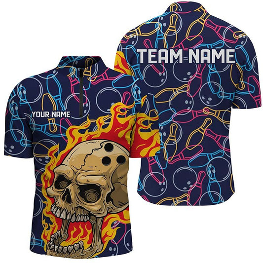 Personalisierte Bowling-Shirts für Herren und Damen, Skull Bowling Team Shirts Bowling Pin P4980 - Climcat