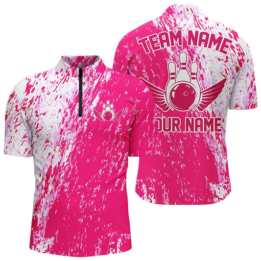 Personalisierte Bowling-Shirts für Herren und Damen, Team-Bowlingtrikots Bowling Pin | Rosa P4999 - Climcat