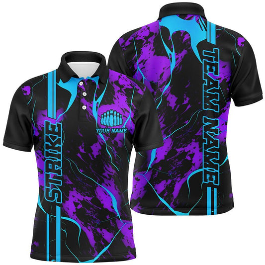 Personalisierte Bowling-Shirts in Blau und Lila für Herren - Hochwertige Polo-Camo-Bowling-Teamtrikots für die Bowling-Liga P5386 - Climcat