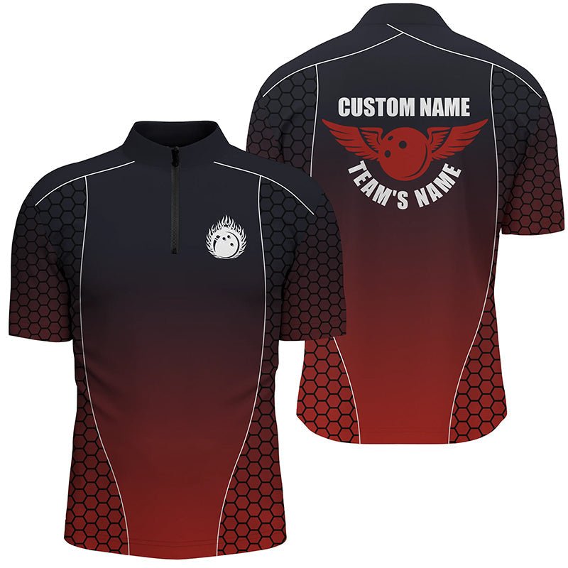 Personalisierte Bowling-Shirts mit Namen für Herren, Flammender Bowlingball Bowling Team Shirts | Rot P4240 - Climcat