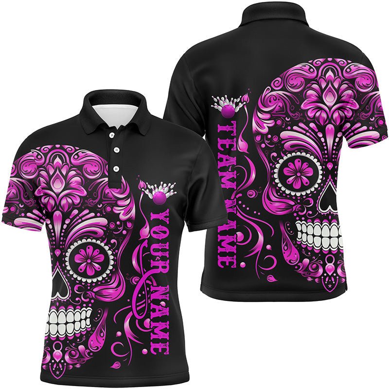 Personalisierte Bowling-Shirts mit Pinkem Sugar Skull Tattoo Design für Damen und Herren, Halloween Team Bowling Trikots P5244 - Climcat