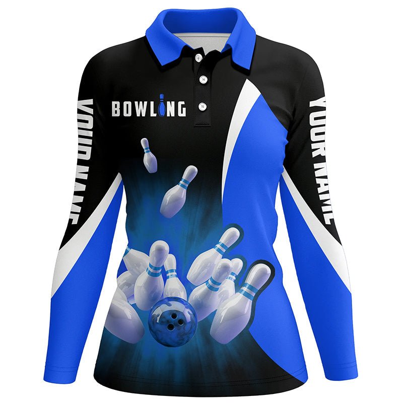 Personalisierte Bowling-Shirts Retro Schwarz Blau - Damen Bowling Polo Shirts, Bowling Team Trikots Q6935 - Climcat