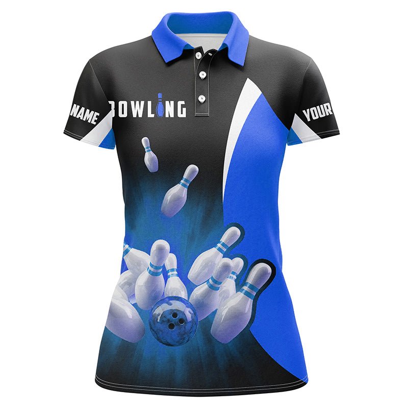 Personalisierte Bowling-Shirts Retro Schwarz Blau - Damen Bowling Polo Shirts, Bowling Team Trikots Q6935 - Climcat
