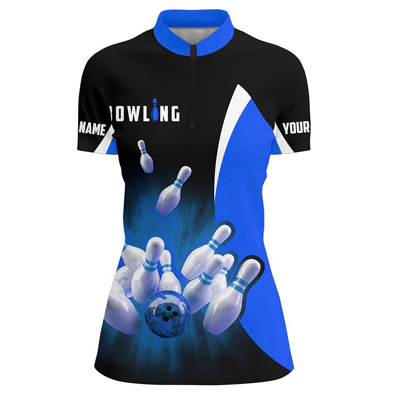 Personalisierte Bowling-Shirts Retro Schwarz Blau | Damen Bowling Team Trikot Q6935 - Climcat