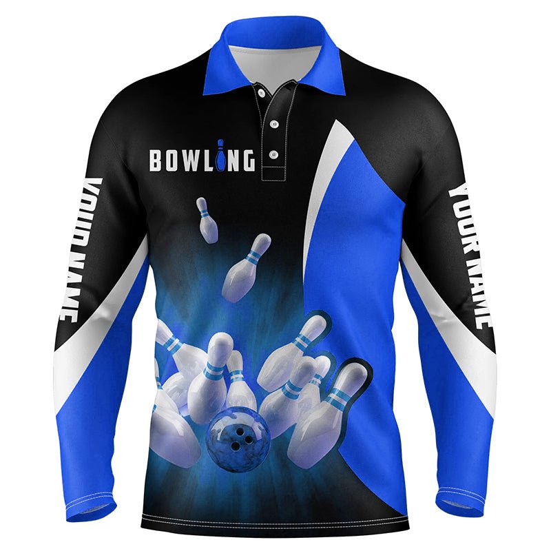 Personalisierte Bowling-Shirts Retro Schwarz Blau - Herren Bowling Polo Shirt, Bowling Team Trikot Q6935 - Climcat