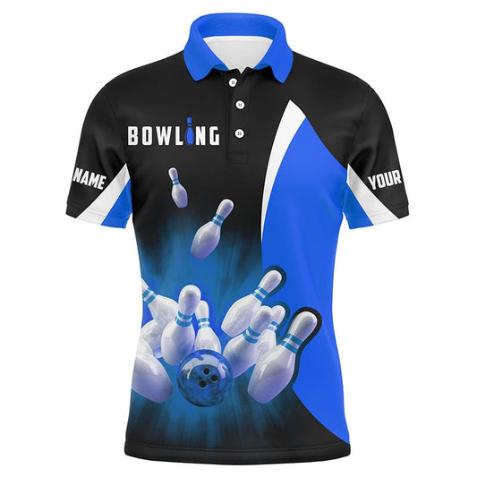 Personalisierte Bowling-Shirts Retro Schwarz Blau - Herren Bowling Polo Shirt, Bowling Team Trikot Q6935 - Climcat