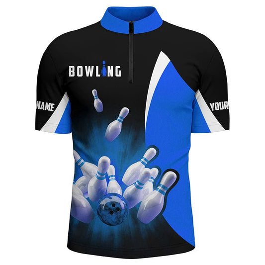 Personalisierte Bowling-Shirts Retro Schwarz Blau | Herren Bowling Team Trikot Q6935 - Climcat