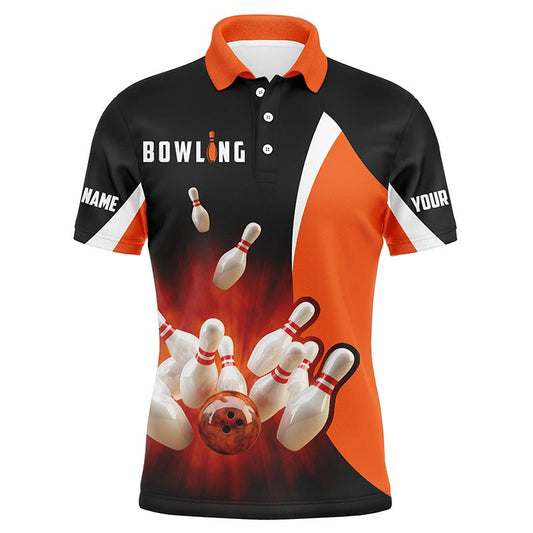 Personalisierte Bowling-Shirts Retro Schwarz Orange | Herren Bowling Polo Hemden | Bowling Team Trikot Q5054 - Climcat