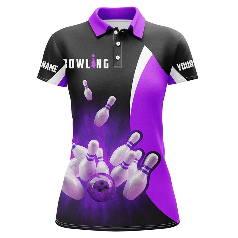 Personalisierte Bowling-Shirts - Retro Schwarz und Lila - Damen Bowling Polo-Shirts - Bowling Team Trikots Q6937 - Climcat