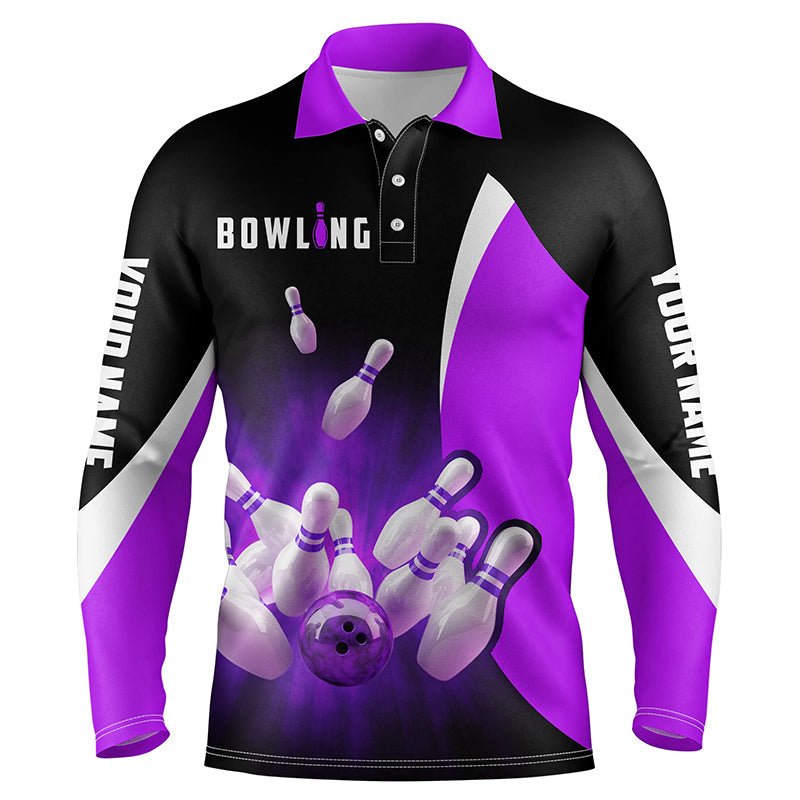 Personalisierte Bowling-Shirts Retro Schwarz und Lila - Herren Bowling Polo Shirts, Bowling Team Trikot Q6937 - Climcat