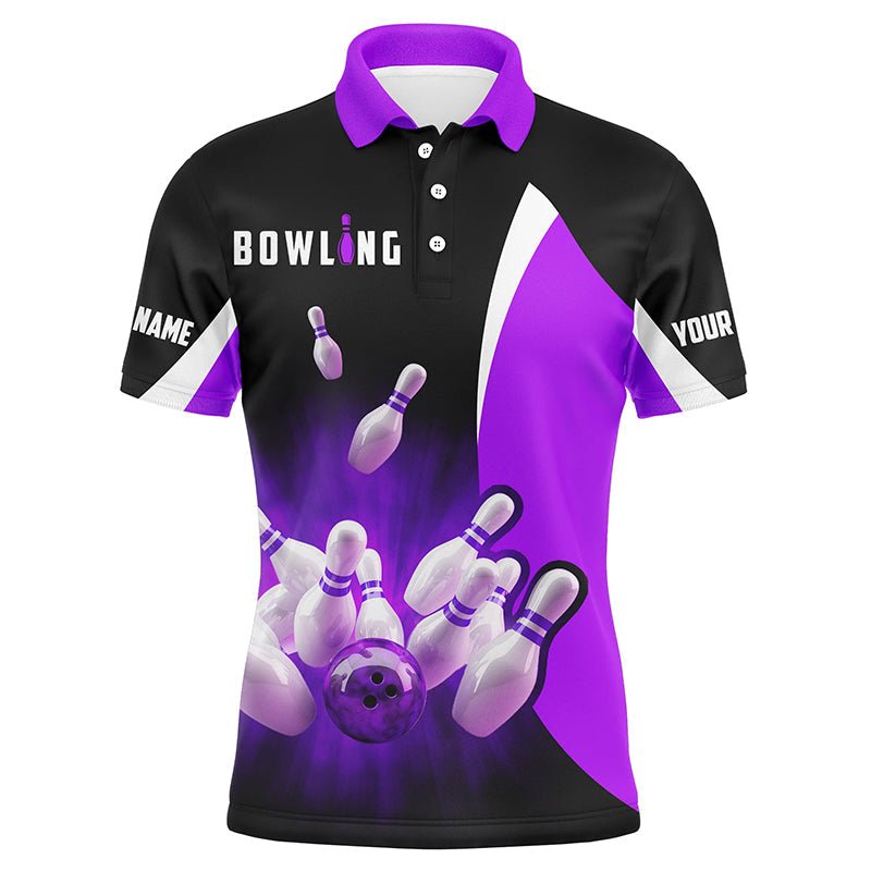 Personalisierte Bowling-Shirts Retro Schwarz und Lila - Herren Bowling Polo Shirts, Bowling Team Trikot Q6937 - Climcat