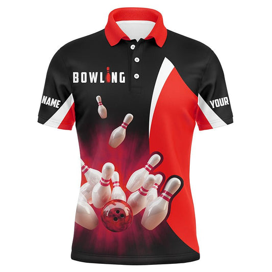 Personalisierte Bowling-Shirts Retro Schwarz und Rot - Herren Bowling Polo Shirts, Bowling Team Trikot Q6936 - Climcat