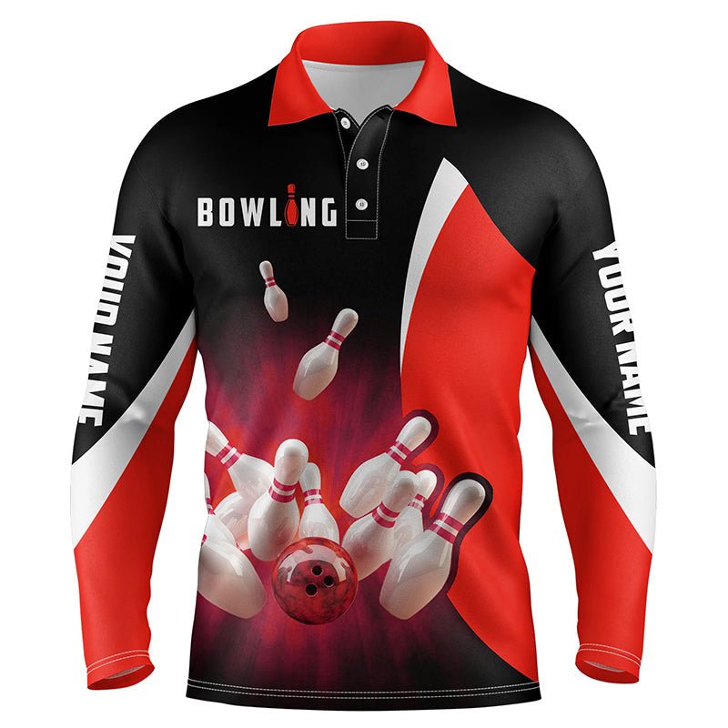 Personalisierte Bowling-Shirts Retro Schwarz und Rot - Herren Bowling Polo Shirts, Bowling Team Trikot Q6936 - Climcat