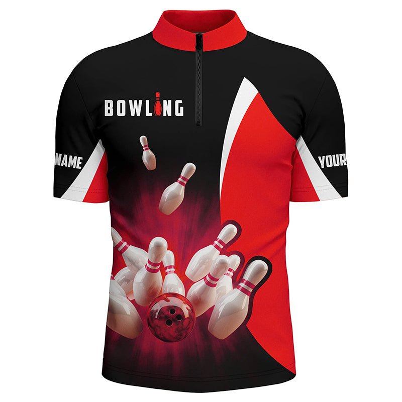 Personalisierte Bowling-Shirts Retro Schwarz und Rot | Herren Bowling-Team Trikot Q6936 - Climcat