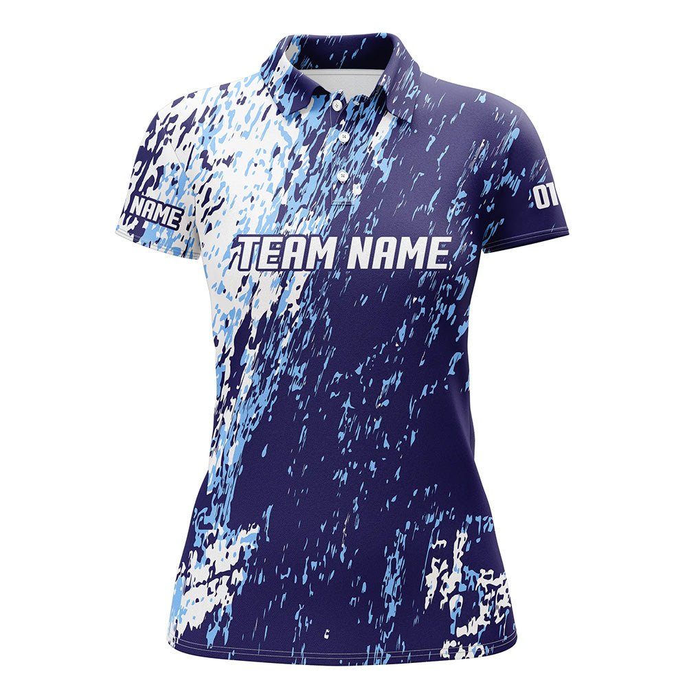 Personalisierte Bowling-Team Trikots, Bowling Shirts für Damen mit individuellem Namen | Blau P4512 - Climcat