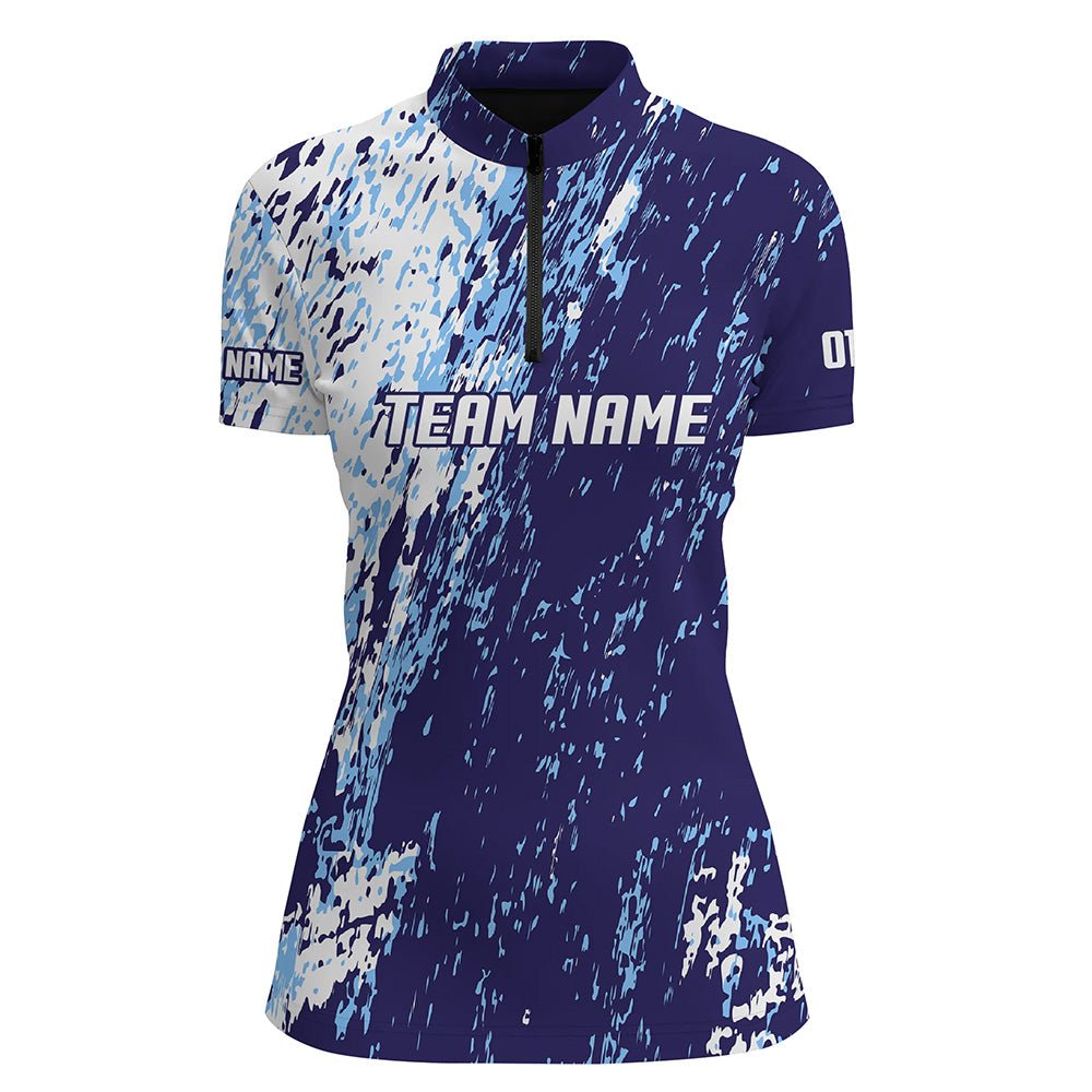 Personalisierte Bowling-Team Trikots, Bowling Shirts für Damen mit individuellem Namen | Blau P4512 - Climcat