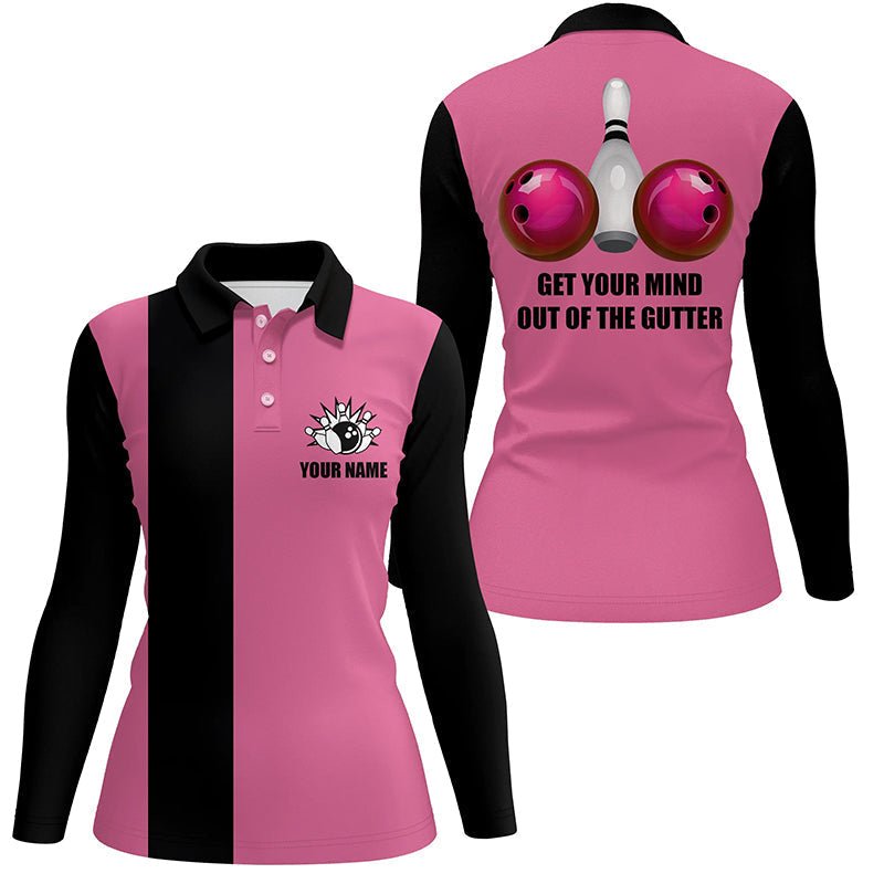 Personalisierte Bowling Team Trikots für Damen - Holen Sie sich Ihren Kopf aus der Rinne - Pinkes Polo Shirt Q5520 - Climcat