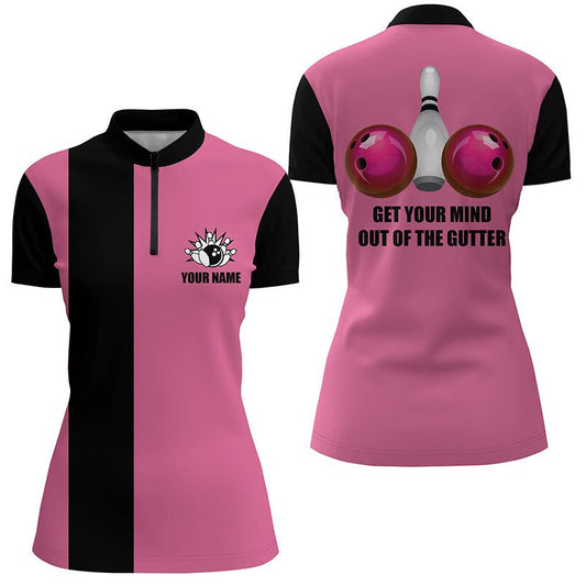 Personalisierte Bowling Team Trikots für Frauen - Pinkes Viertel-Zip Shirt Q5520 - Climcat