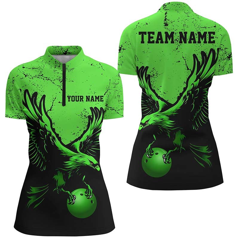 Personalisierte Bowling-Trikots für Damen - Grunge Vintage Bowling Team Shirts mit Viertelreißverschluss - Individuell gestaltbar - P5341 - Climcat