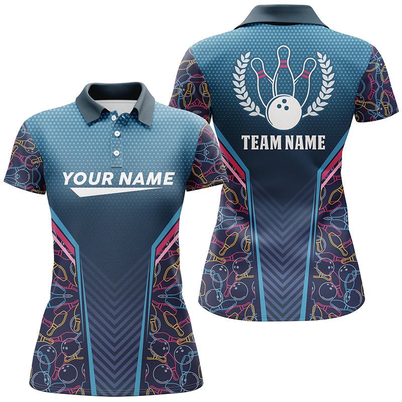 Personalisierte Bowling-Trikots für Damen in Blau Camouflage - Bowling Team Liga Shirt als Geschenk für Bowlerinnen Q6832 - Climcat