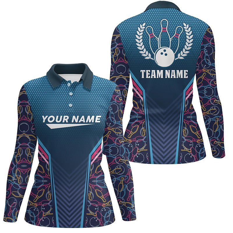 Personalisierte Bowling-Trikots für Damen in Blau Camouflage - Bowling Team Liga Shirt als Geschenk für Bowlerinnen Q6832 - Climcat