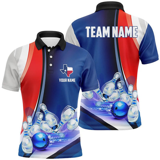 Personalisierte Bowling-Trikots für das Texas Bowling Team, Herren Polo-Shirts mit patriotischem Design für Bowling Strikes, Texan P5267 - Climcat