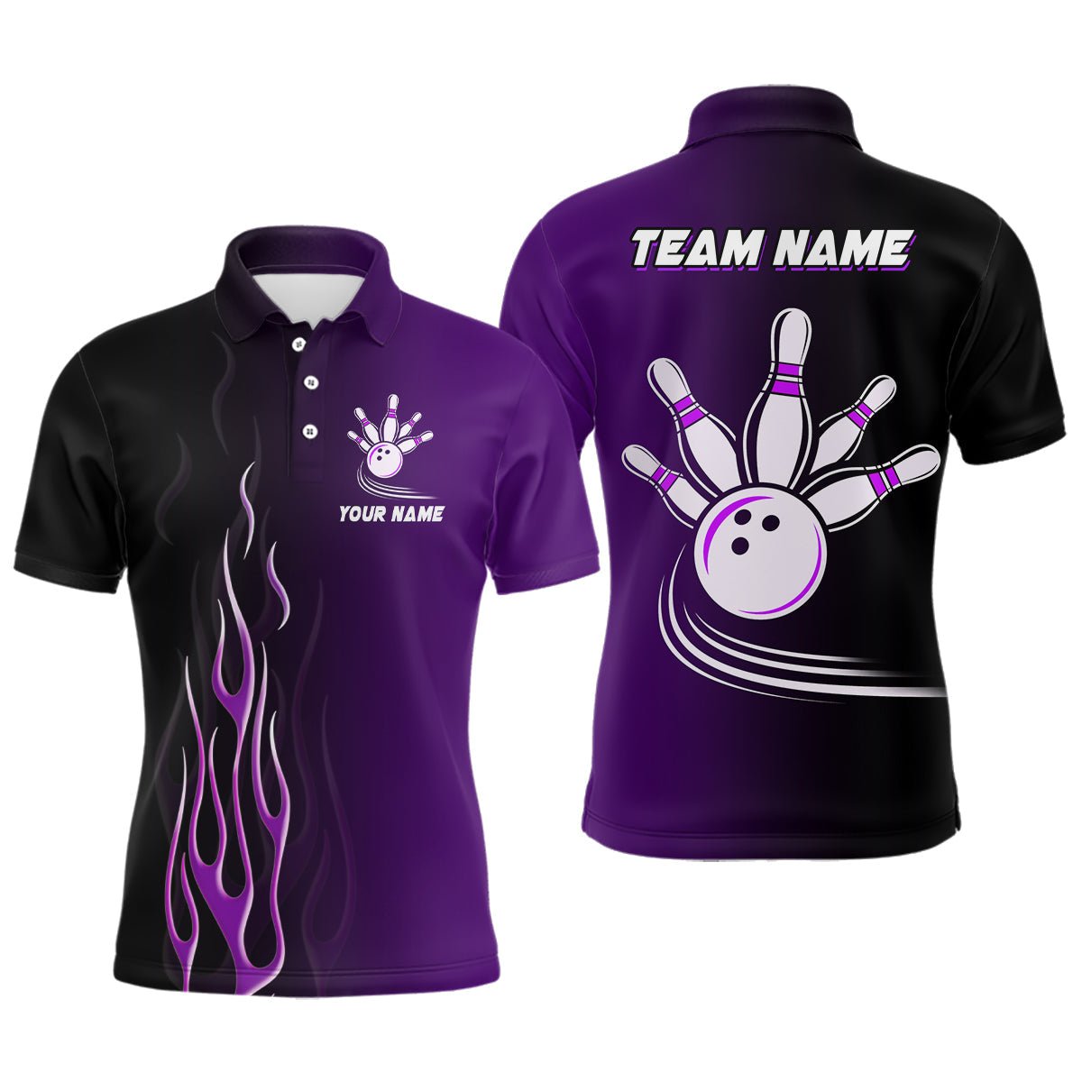 Personalisierte Bowling-Trikots für Herren in Schwarz-Lila Verlauf, individuell gestaltbar, Geschenk für Bowling-Team Q7056 - Climcat