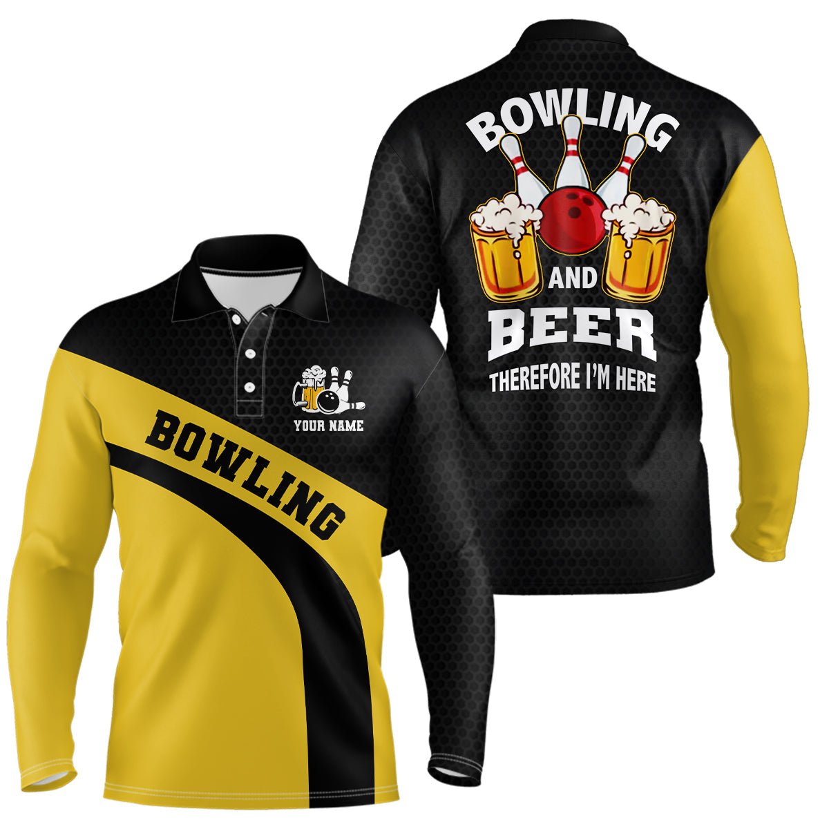 Personalisierte Bowling-Trikots für Herren in Schwarz und Gelb mit individuellem Namen - Perfekt für Bowling und Bier - Q6566 - Climcat