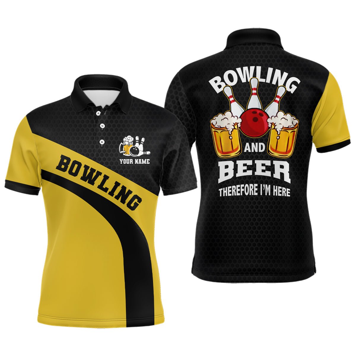 Personalisierte Bowling-Trikots für Herren in Schwarz und Gelb mit individuellem Namen - Perfekt für Bowling und Bier - Q6566 - Climcat