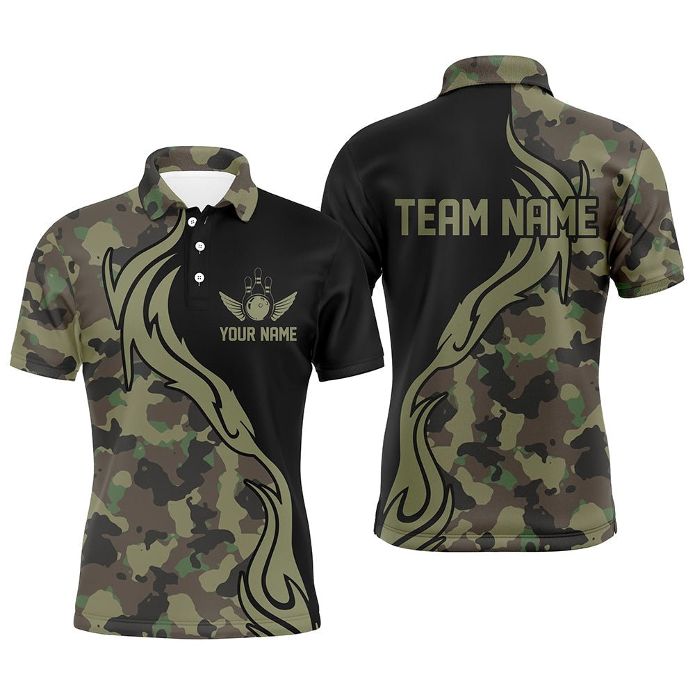 Personalisierte Bowling-Trikots für Herren - Militärgrün Camouflage Design - Individuelle Armee Bowling Team Shirts - Bowling Liga Shirts P5515 - Climcat