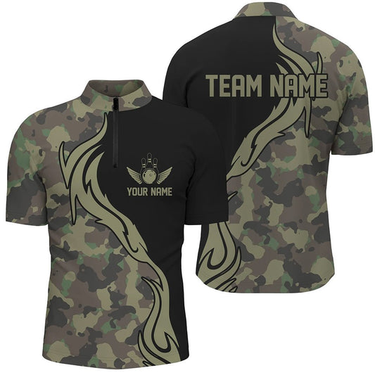 Personalisierte Bowling-Trikots für Herren - Militärgrün Camouflage Design - Individuelle Armee Bowling Team Shirts - Bowling Liga Shirts P5515 - Climcat