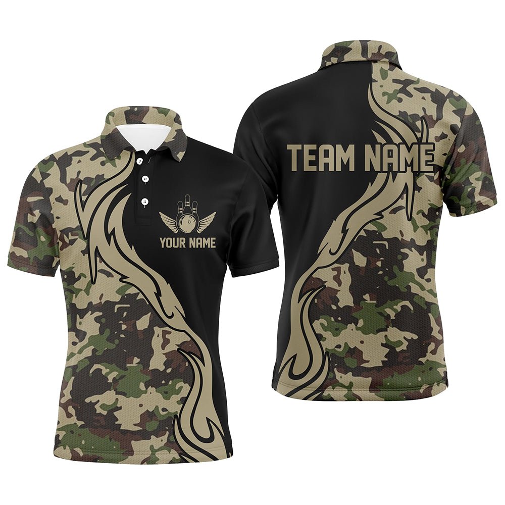 Personalisierte Bowling-Trikots für Herren - Militärgrünes Tarnmuster - Individuelle Armee-Bowling-Team-Shirts - Bowling-Liga-Shirts P5517 - Climcat