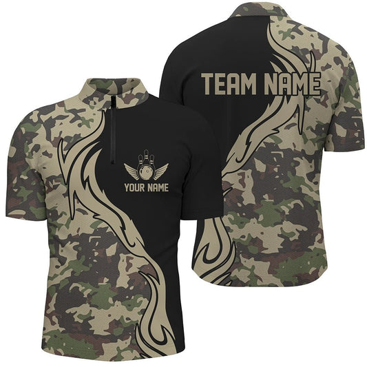 Personalisierte Bowling-Trikots für Herren - Militärgrünes Tarnmuster - Individuelle Armee-Bowling-Team-Shirts - Bowling-Liga-Shirts P5517 - Climcat