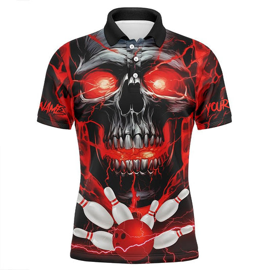 Personalisierte Bowling-Trikots für Herren - Rote Donnerblitz-Schädel-Designs - Bowling-Liga-Shirts - P5367 - Climcat