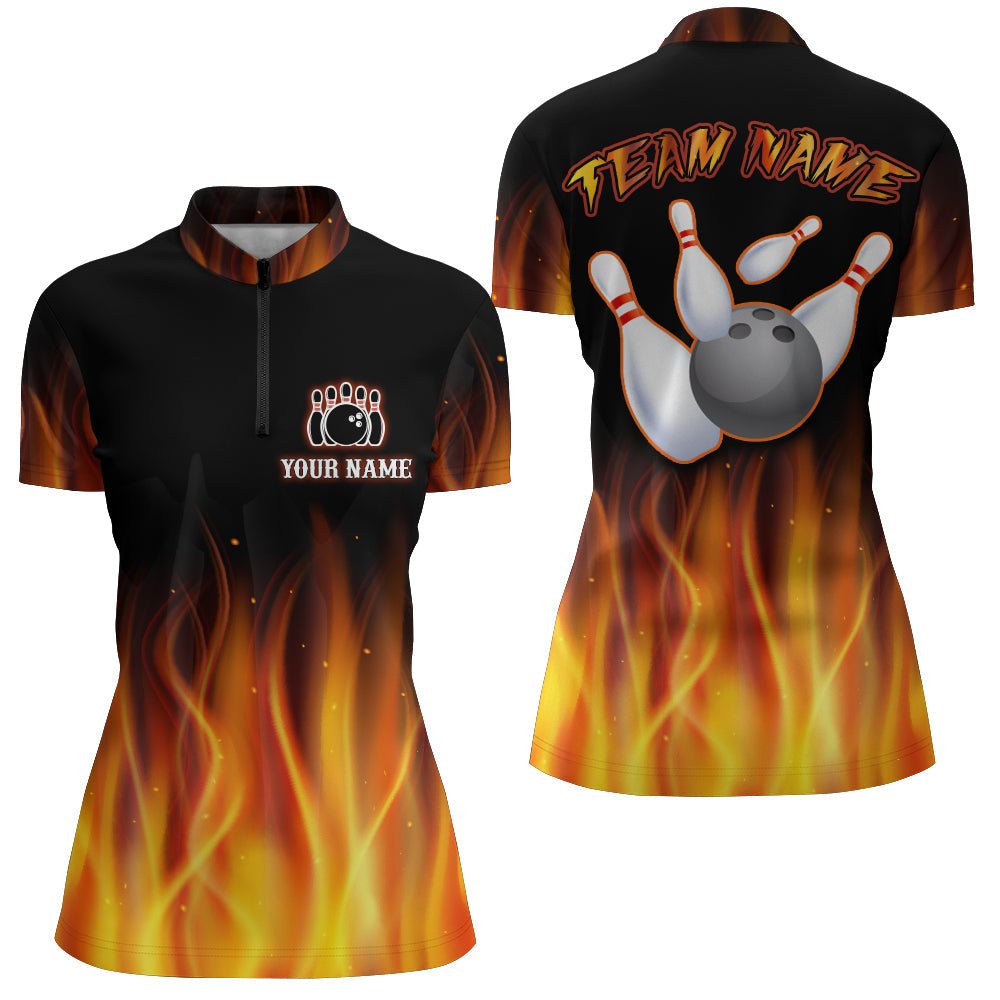 Personalisierte Bowling-Trikots mit Namen und Teamnamen | Damen Bowling-Team-Trikot | Viertelreißverschluss | Shirt Z17 - Climcat