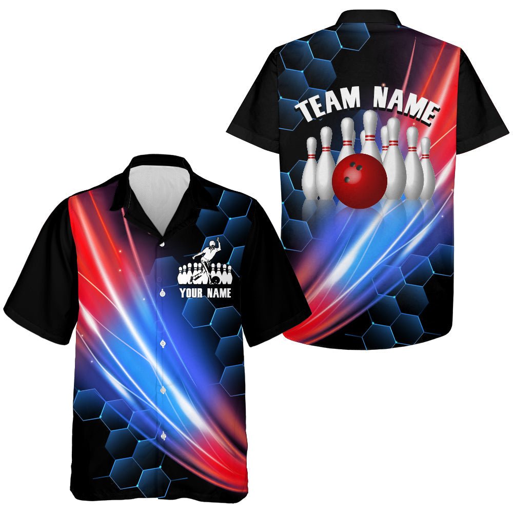 Personalisierte Bowlinghemden für Damen und Herren - Schwarzes Bowling-Teamshirt mit hawaiianischem Design (D65) - Climcat
