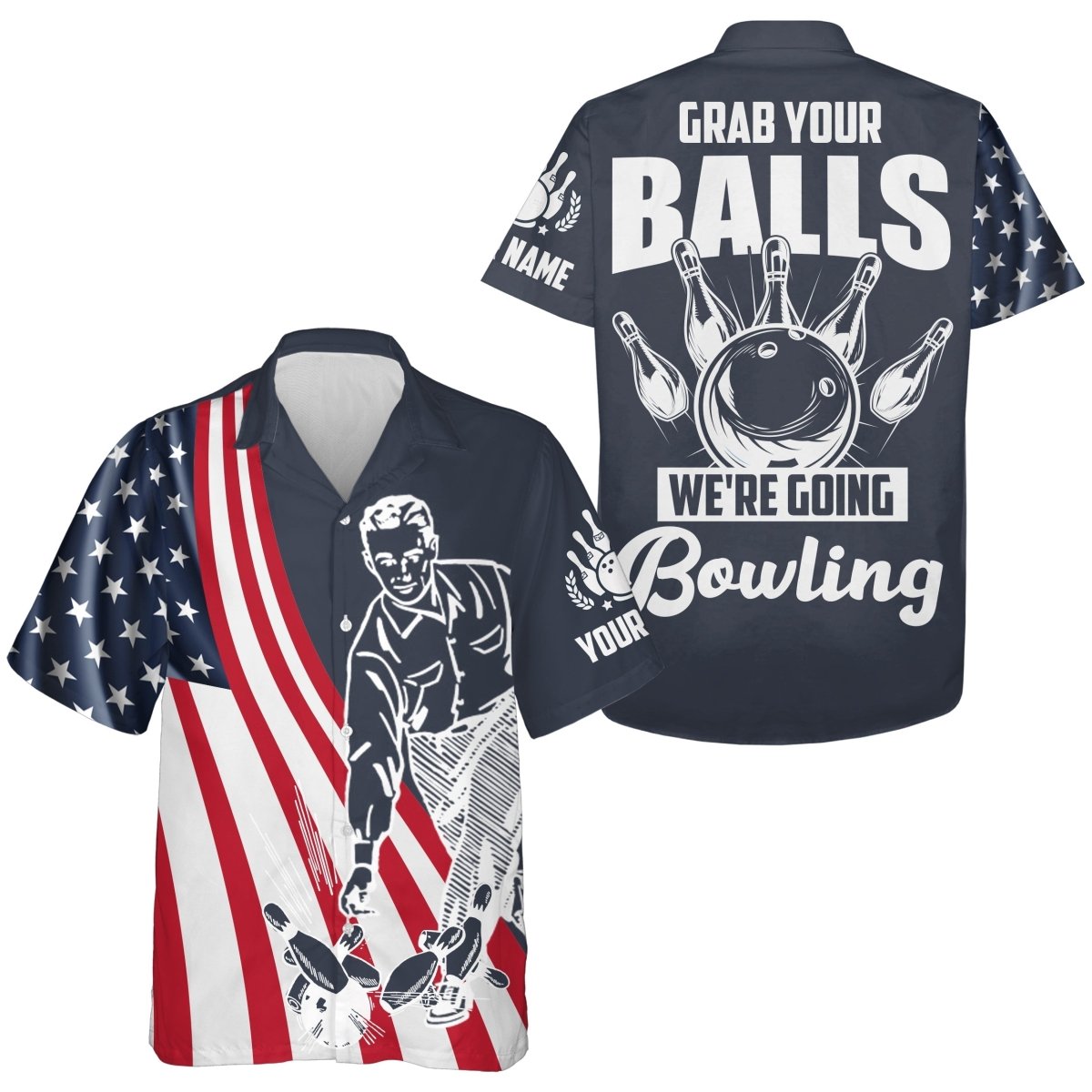 Personalisierte Bowlinghemden für Herren - Individuelles Bowling Trikot mit Hawaiianischem Design - Hochwertiges Material - USA Bowling Shirt D53 - Climcat