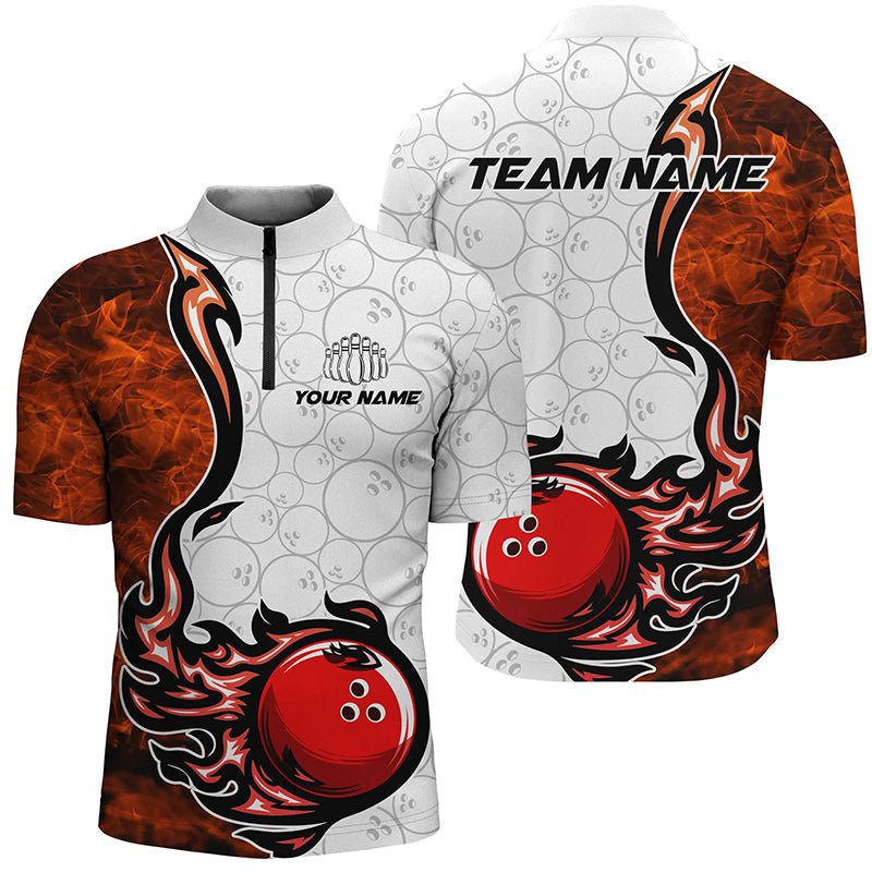 Personalisierte Bowlinghemden für Herren mit Flammenmuster - Bowlingball-Design - Bowlingteam Trikots für Bowler P5495 - Climcat