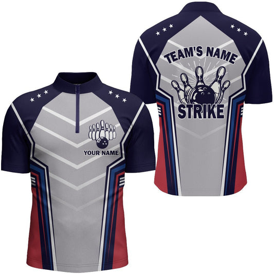 Personalisierte Bowlinghemden für Herren - Vintage Bowling Trikot für Teamspieler - Viertelreißverschluss Shirt N171 - Climcat